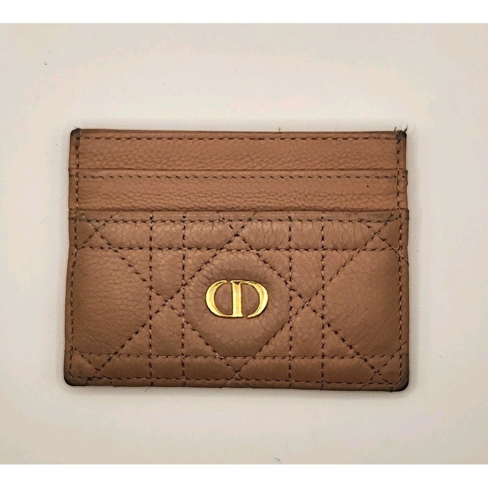 Dior Cannage CARO Business Card Holder Pass Case Card Leather Beige Tan Wallet